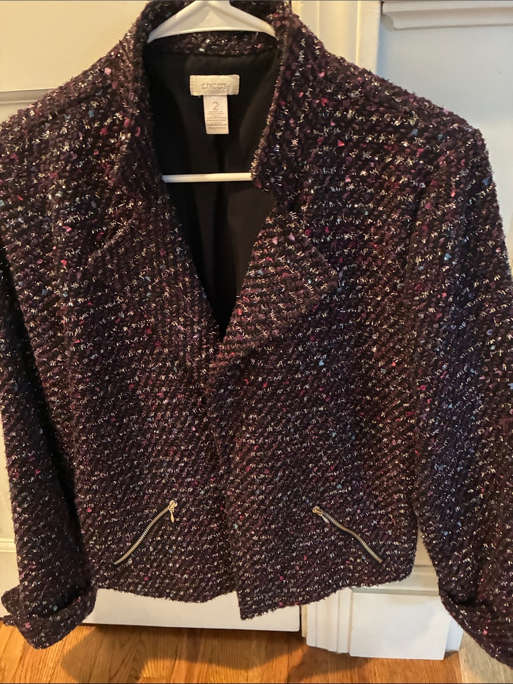Chico's Purple Tweed Zip-Pocket Blazer